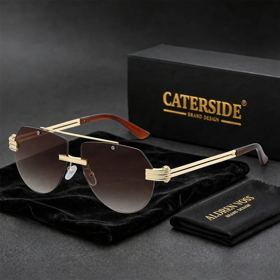 Gold frame sunglasses with brown gradient lenses and tortoiseshell-style brown ear tips.