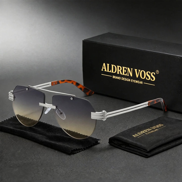 Silver frame sunglasses with gray to light brown gradient lenses and tortoiseshell ear tips.
