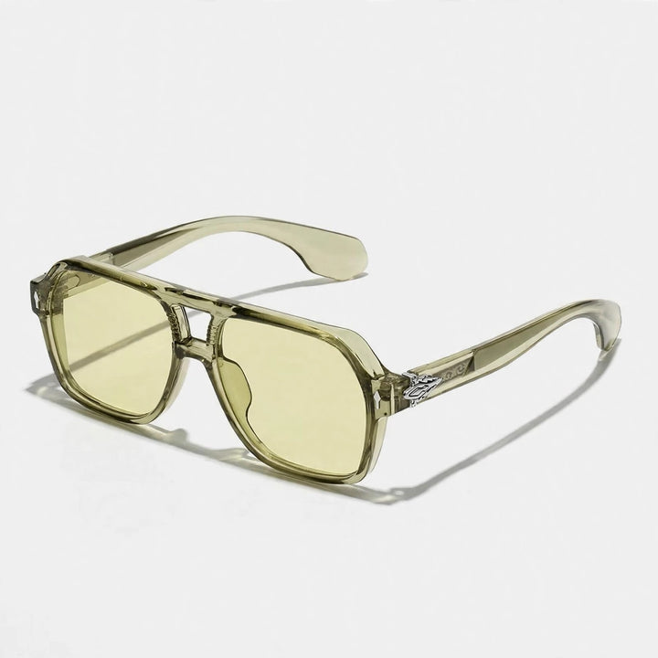 Rectangular sunglasses with a light olive clear frame and light brown tinted lenses.